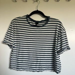 blue and white striped cropped tee size medium